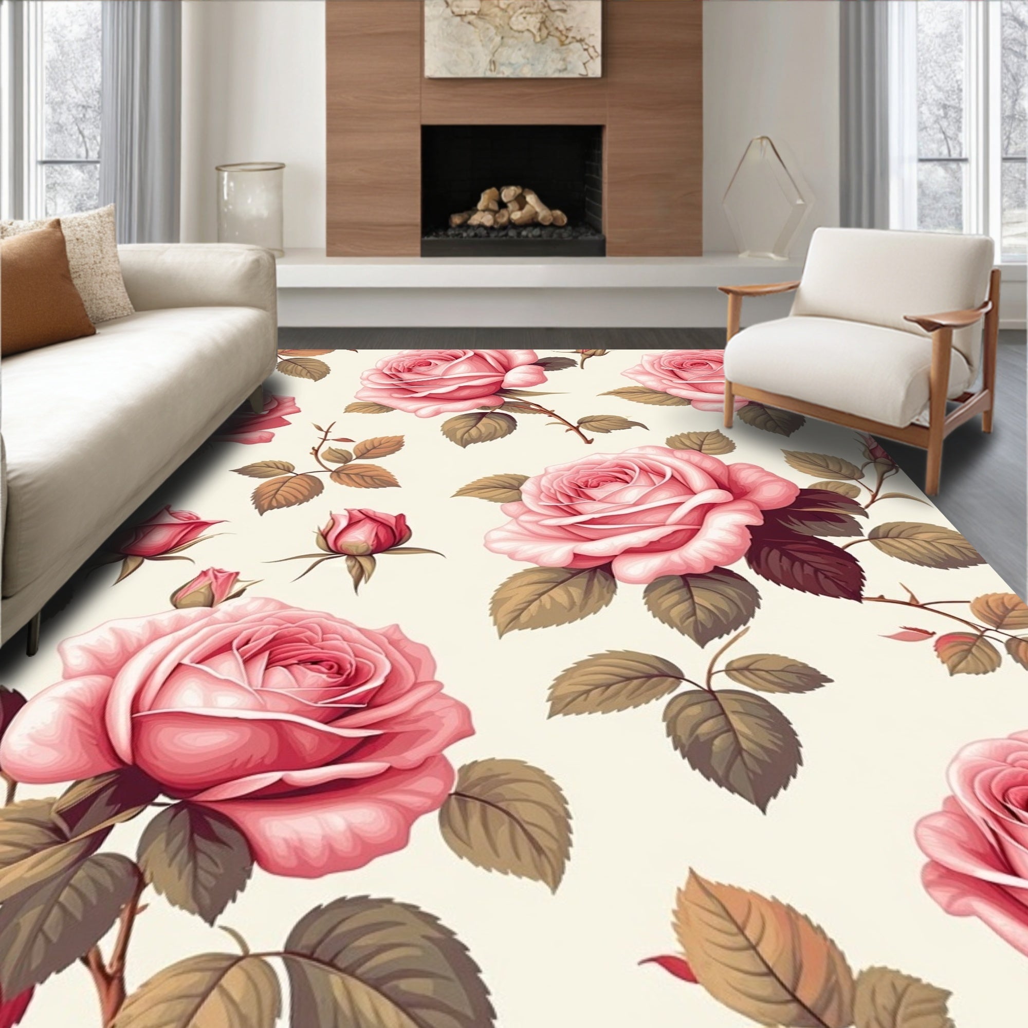 Vintage Pink Rose Garden Fabric Rug