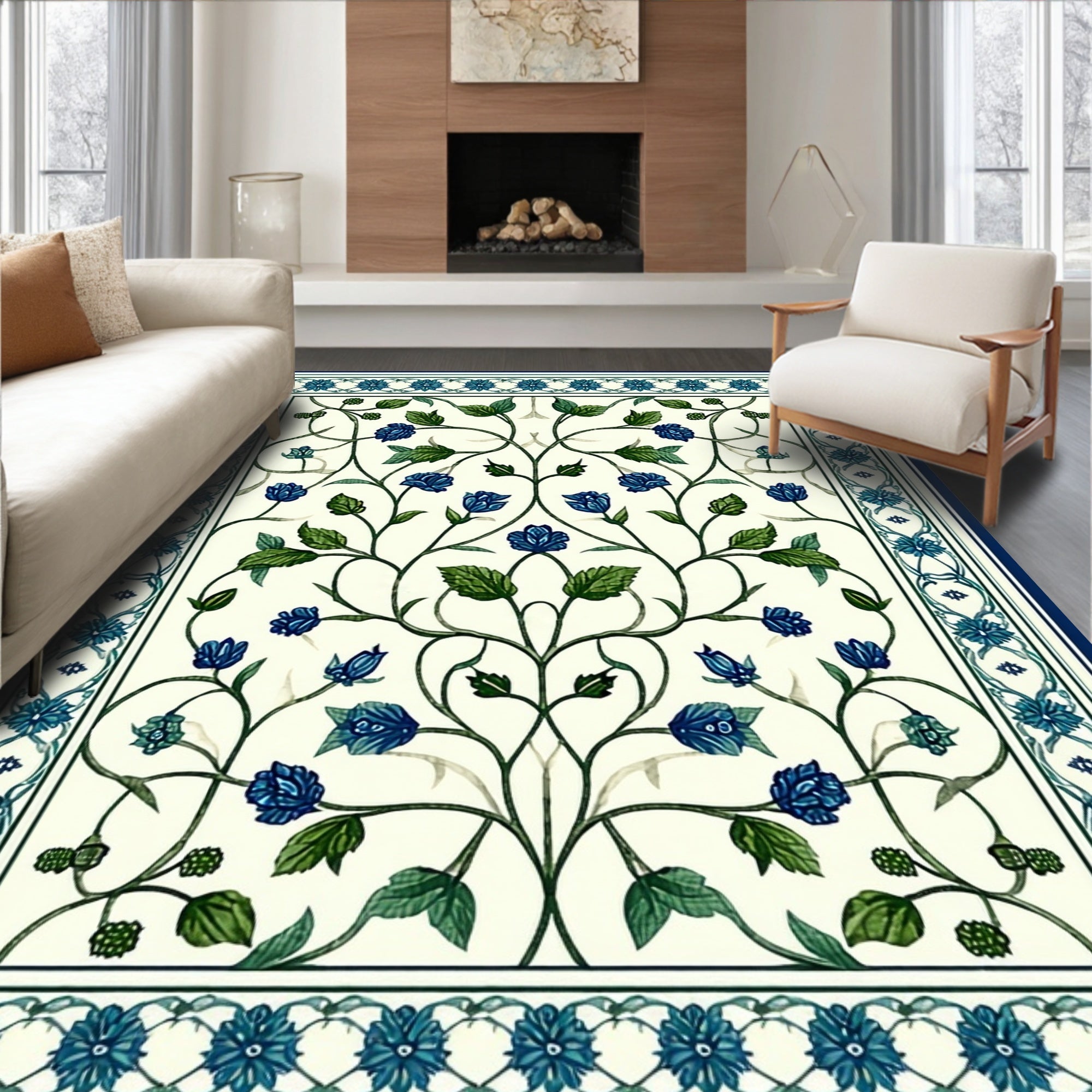 Intricate Floral Nature Motifs Rug