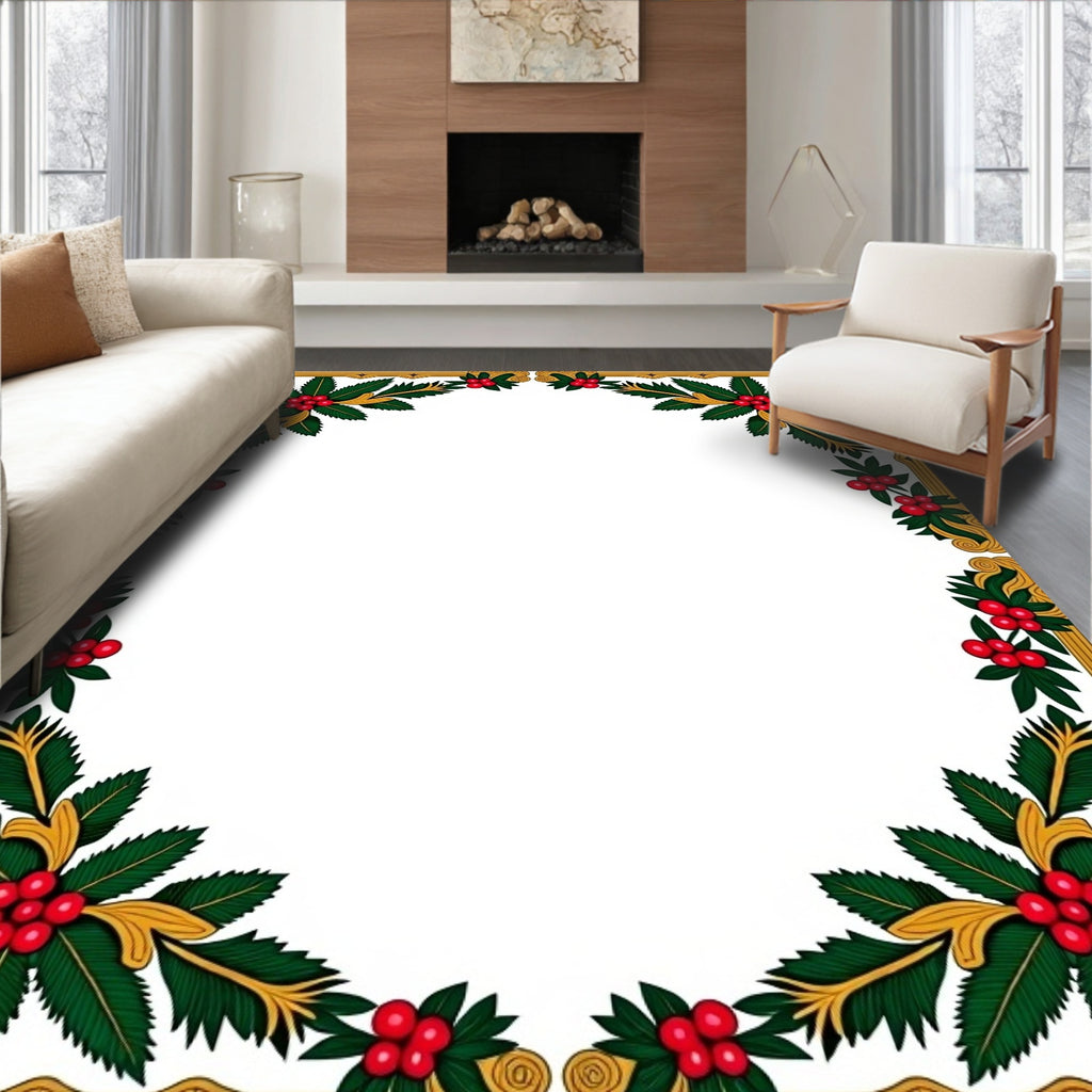 Golden Holly berry Festive Border Rug