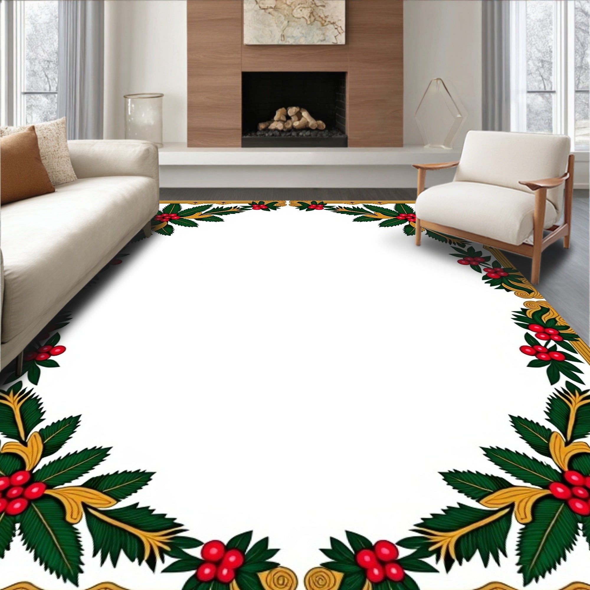 Golden Holly berry Festive Border Rug