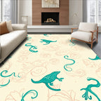 Frolicking Creatures Teal Floral Pattern Rug