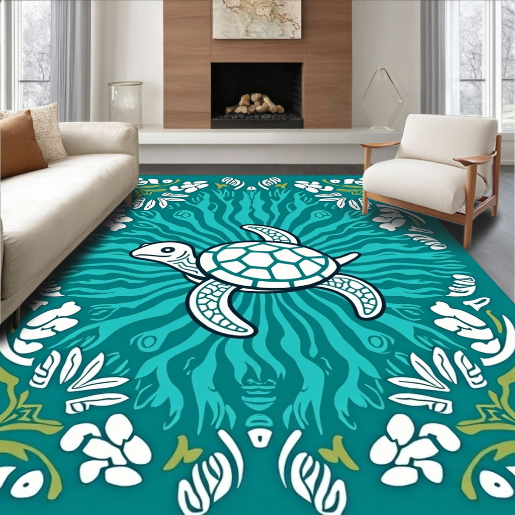 Ocean Turtle Floral Vine Pattern Rug