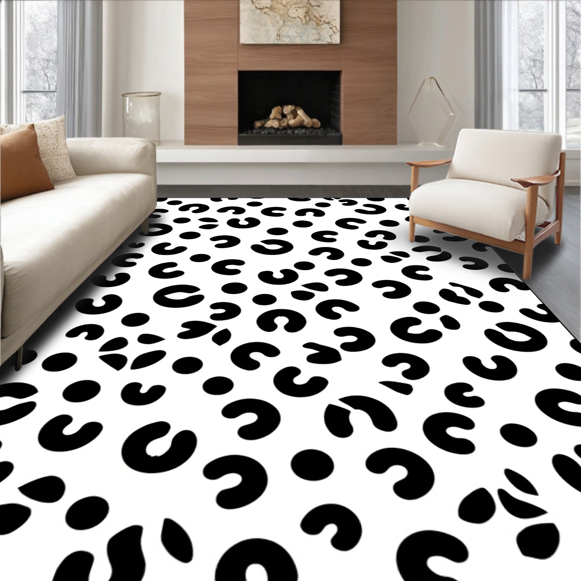 Abstract C Shaped Dots Pattern Rug