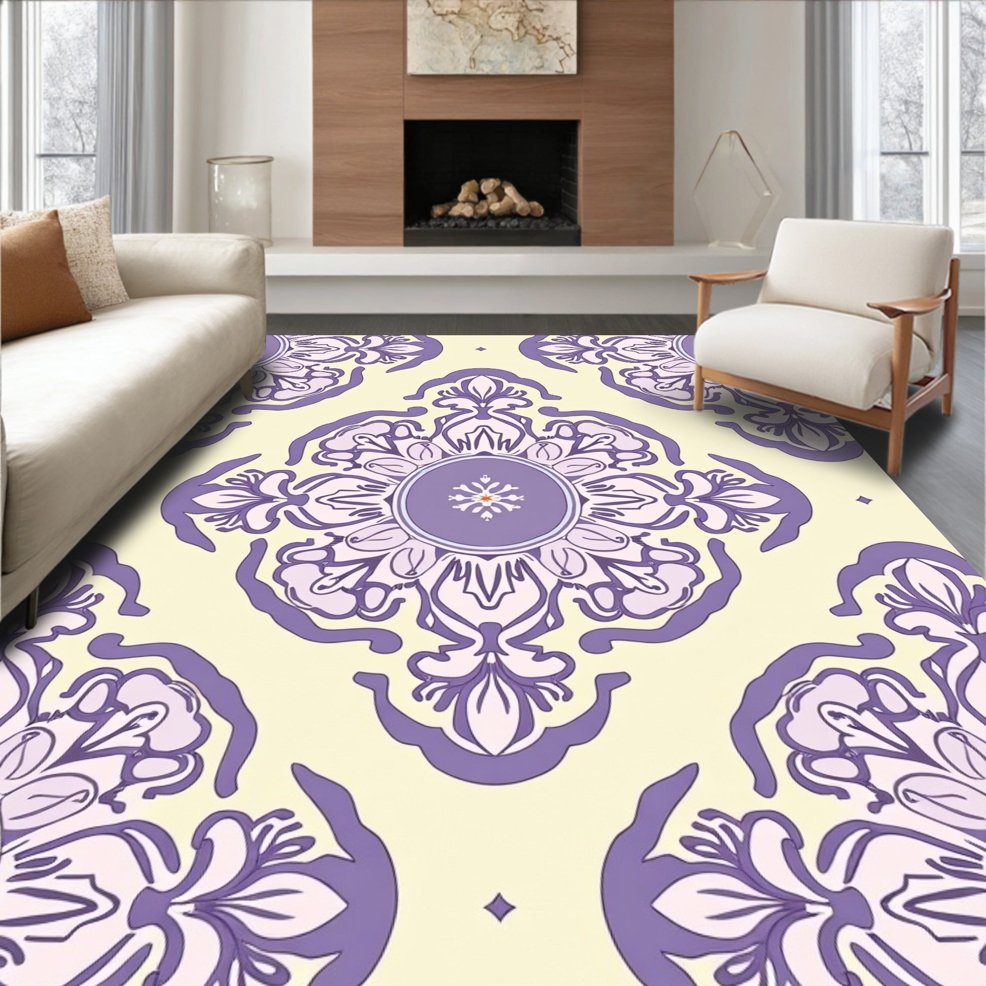 Lavender Floral Mandala Pattern Rug