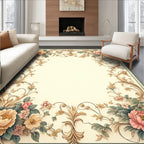 Elegant Floral Swirls Blossoms Border Rug