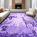 Whimsical Jungle Animals Purple Design Rug