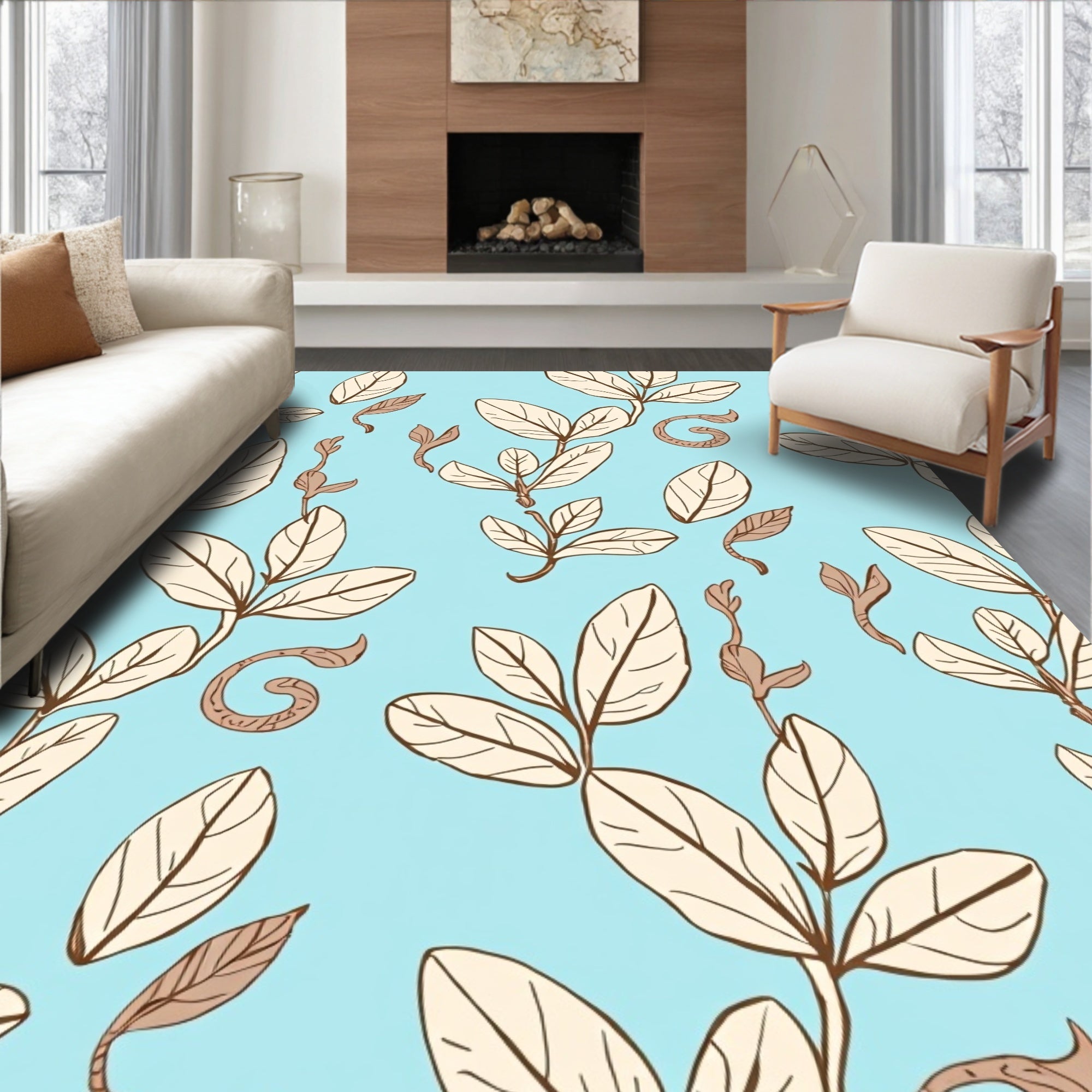 Botanical Leaf Swirl Pattern Design Rug