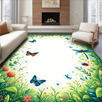 Whimsical Garden Butterflies Dragonflies Scene Rug