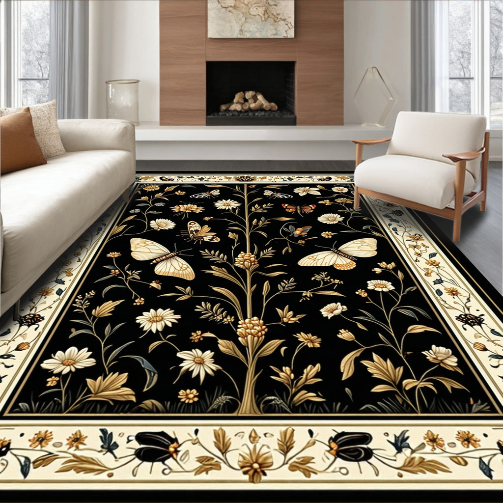 Vintage Butterfly Garden Botanical Design Rug
