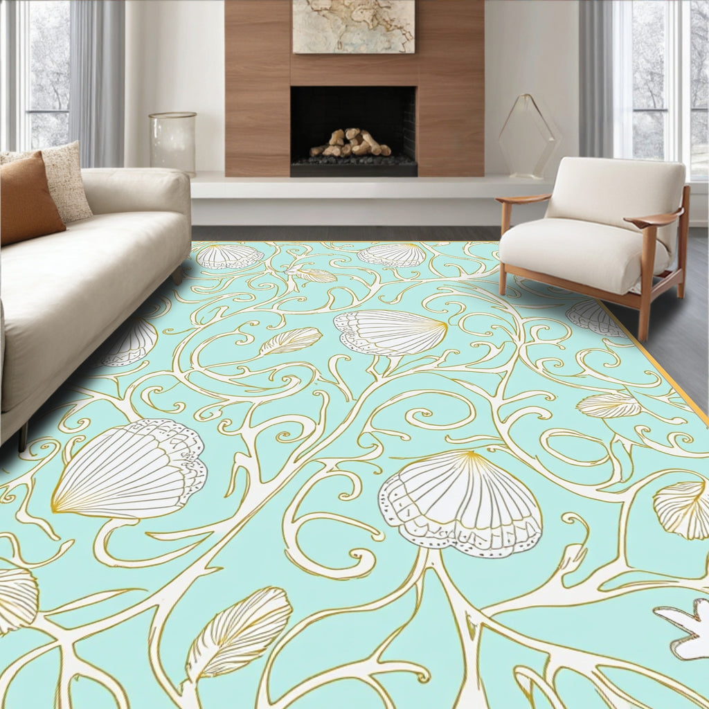 Aquatic Shell Scroll Pattern Rug