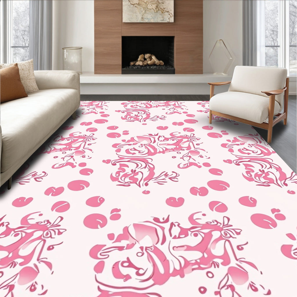 Abstract Pink Swirl Floral Pattern Rug