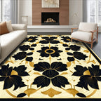 Ornate Black Gold Floral Pattern Rug