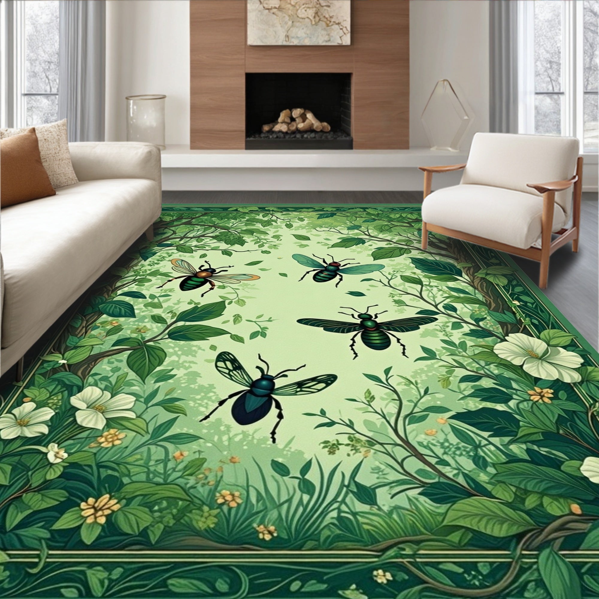 Verdant Nature Insects Flowers Rug