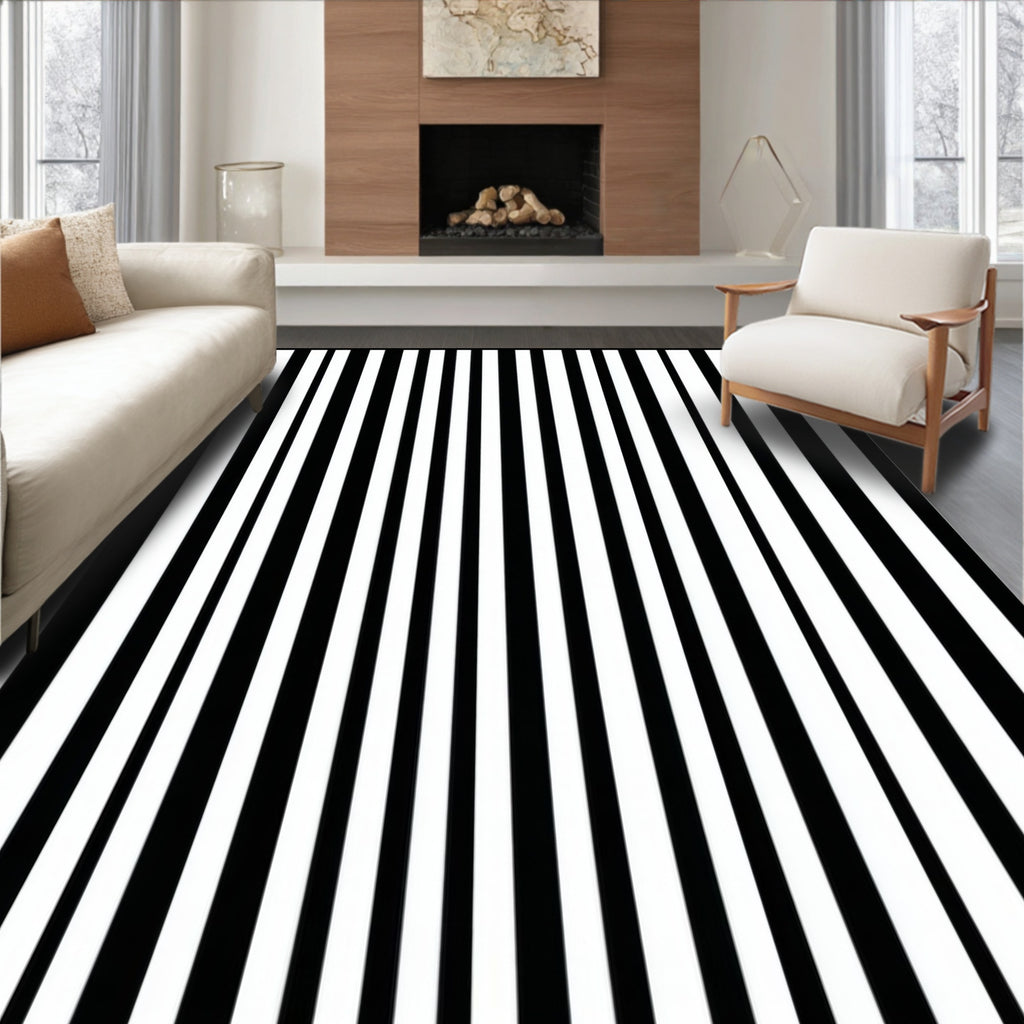 Bold Black White Stripe Pattern Rug