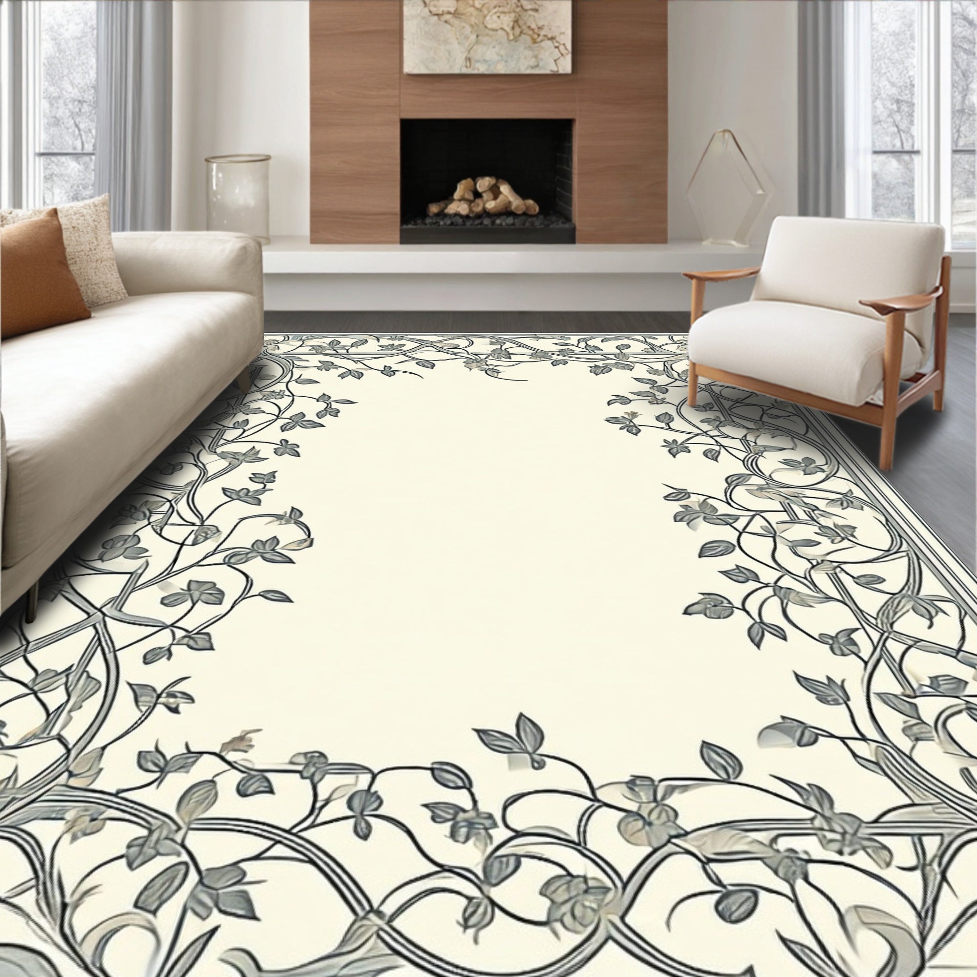 Art Nouveau Floral Vine Border Design Rug
