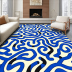Bold Blue Wavy Line Pattern Rug