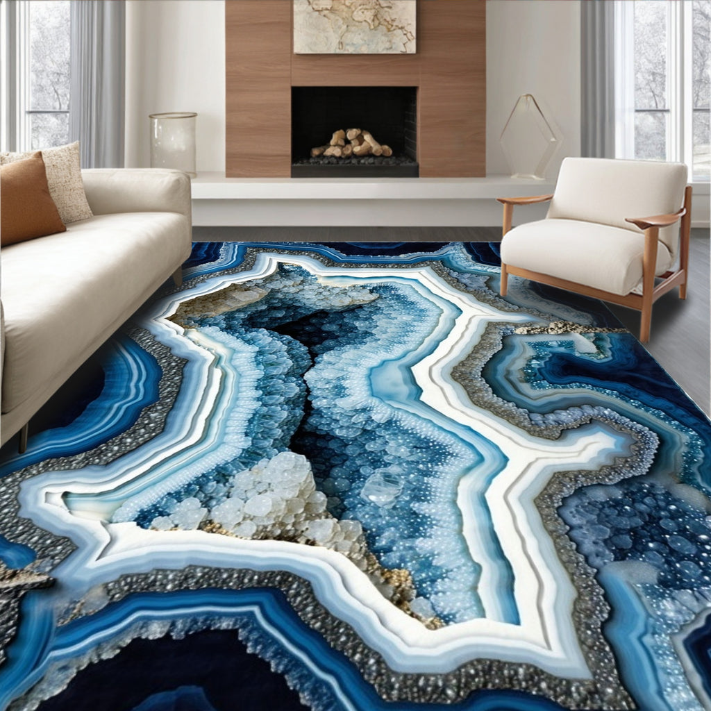 Blue Crystal Layers Abstract Design Rug
