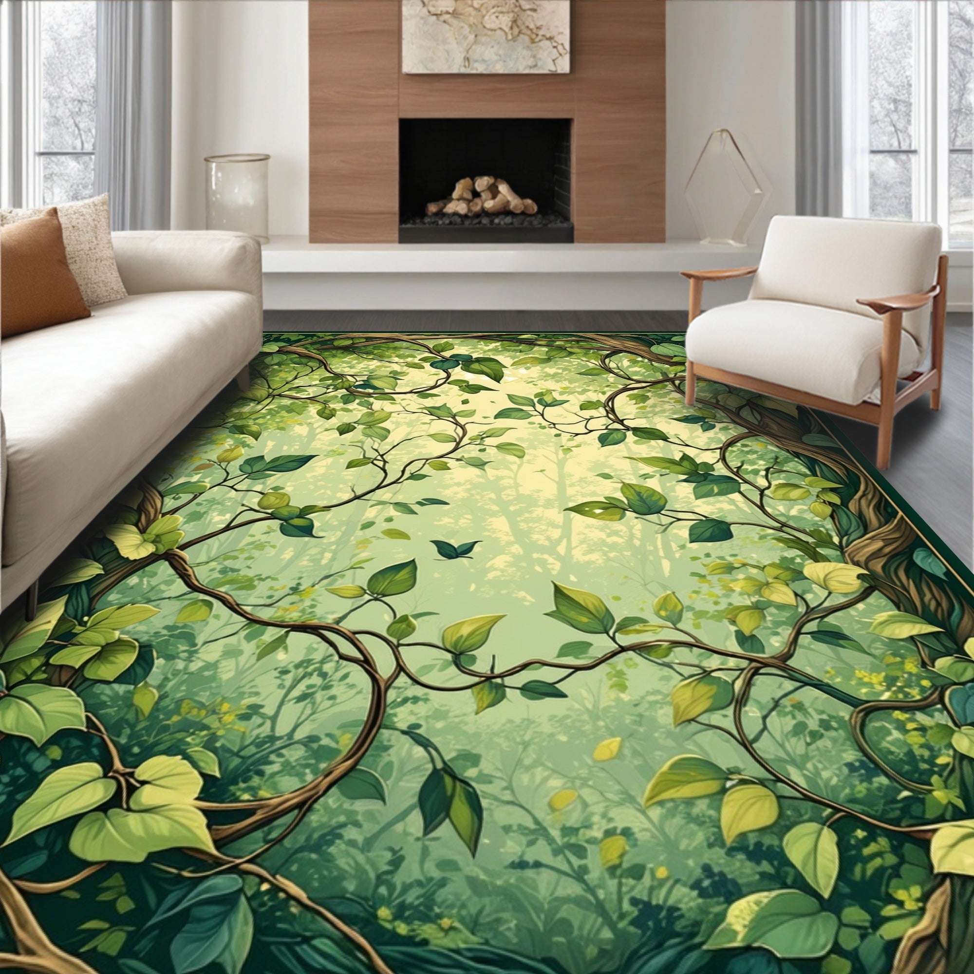 Enchanted Forest Vines Leaves Pattern Rug
