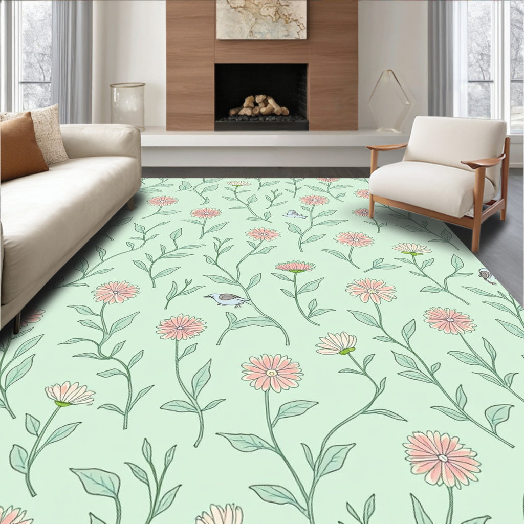 Spring Birds Floral Pattern Design Rug