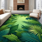 Lush Green Tropical Leaf Pattern Rug