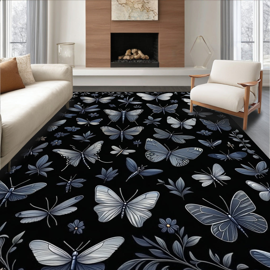 Gray Butterfly Floral Pattern Design Rug