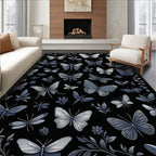 Gray Butterfly Floral Pattern Design Rug