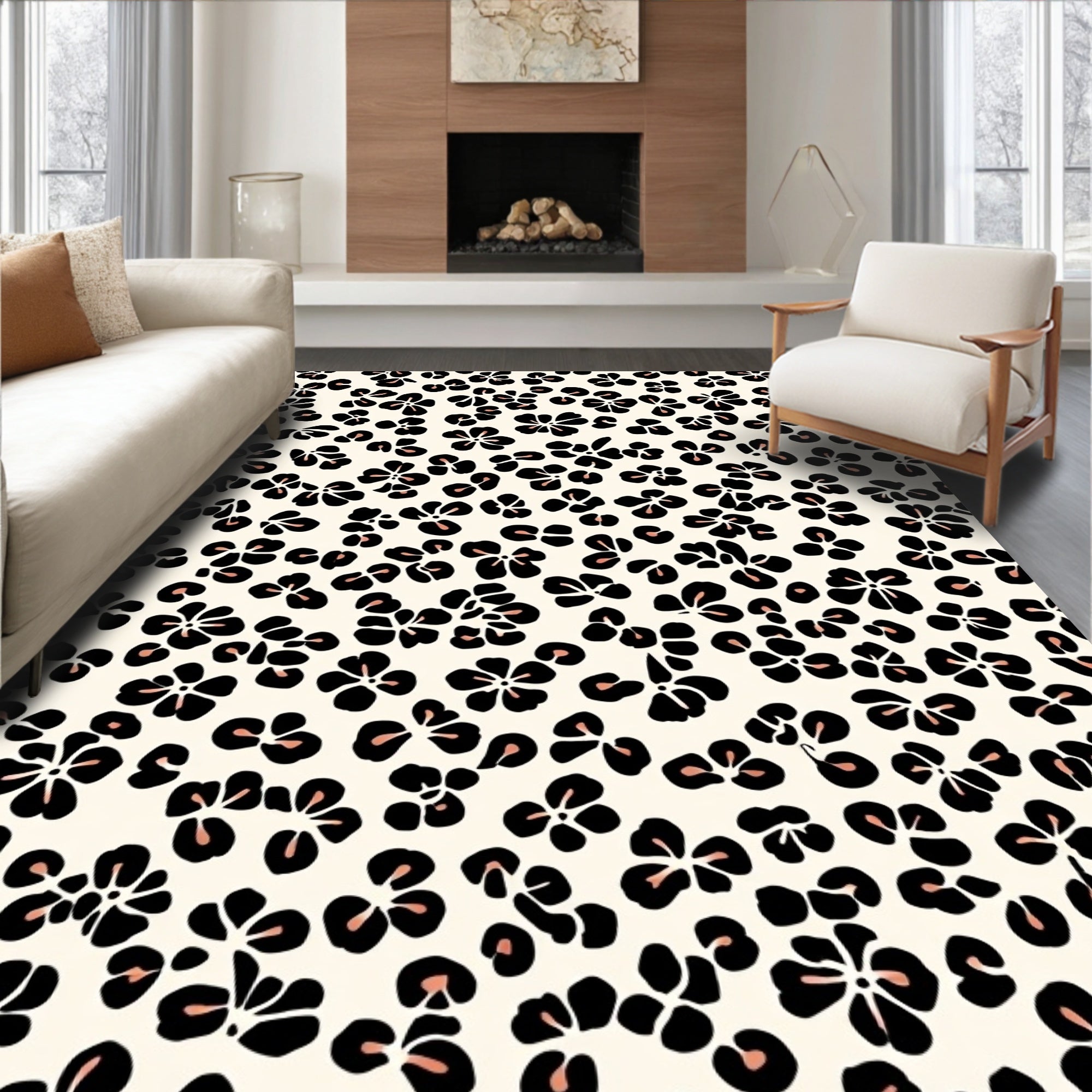 Classic Floral Leopard Print Rug