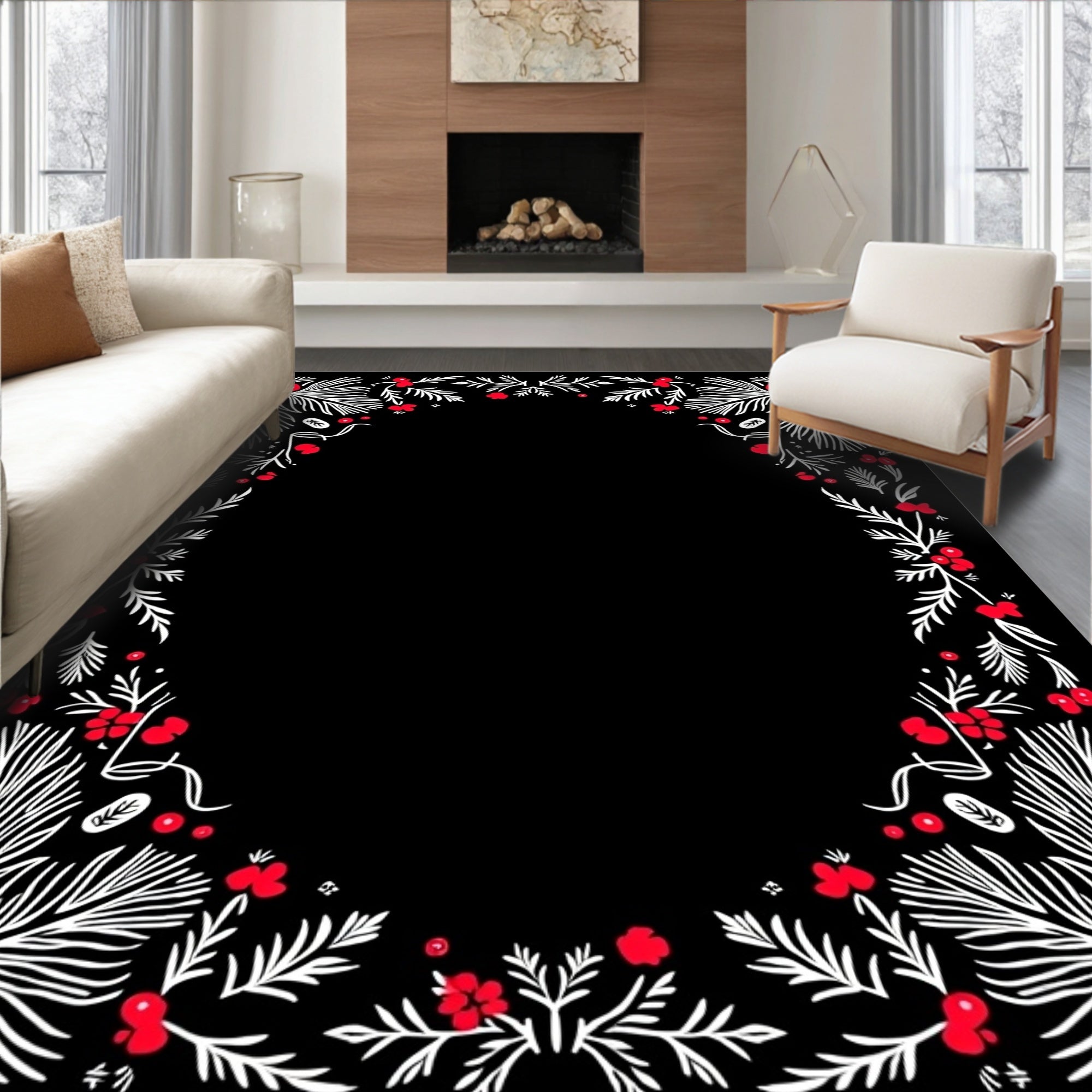 Red Berry White Pine Garlands Rug