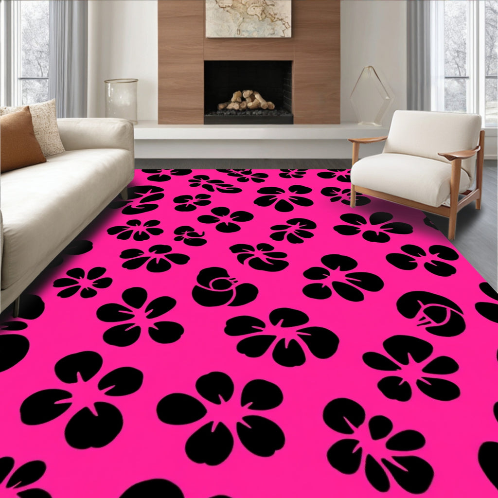 Bold Black Floral Design Rug