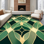 Art Deco Golden Green Leaf Pattern Rug