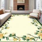 Ornate Yellow Floral Border Design Rug