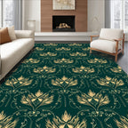 Ornate Gold Floral Damask Pattern Rug