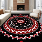 Crimson White Floral Mandala Black Rug