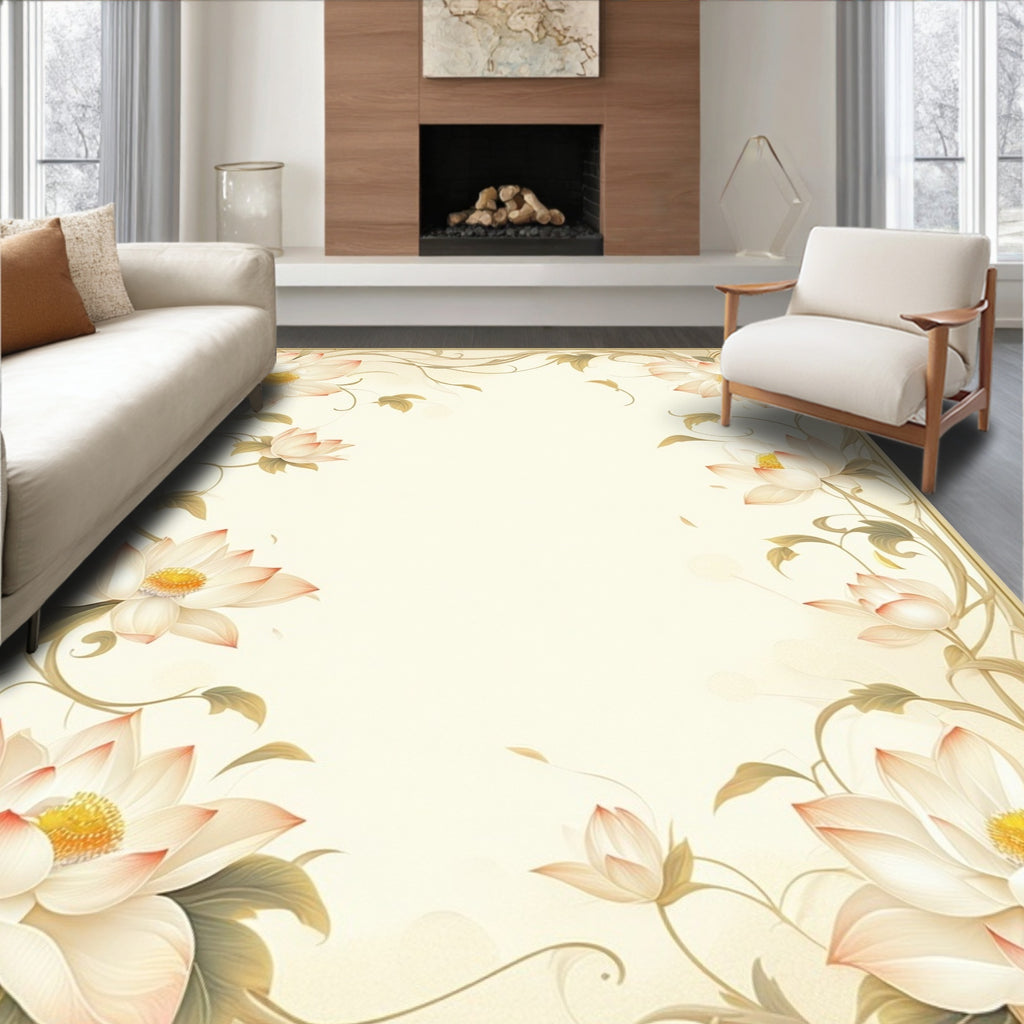 Elegant Floral Lotus Vine Pattern Rug