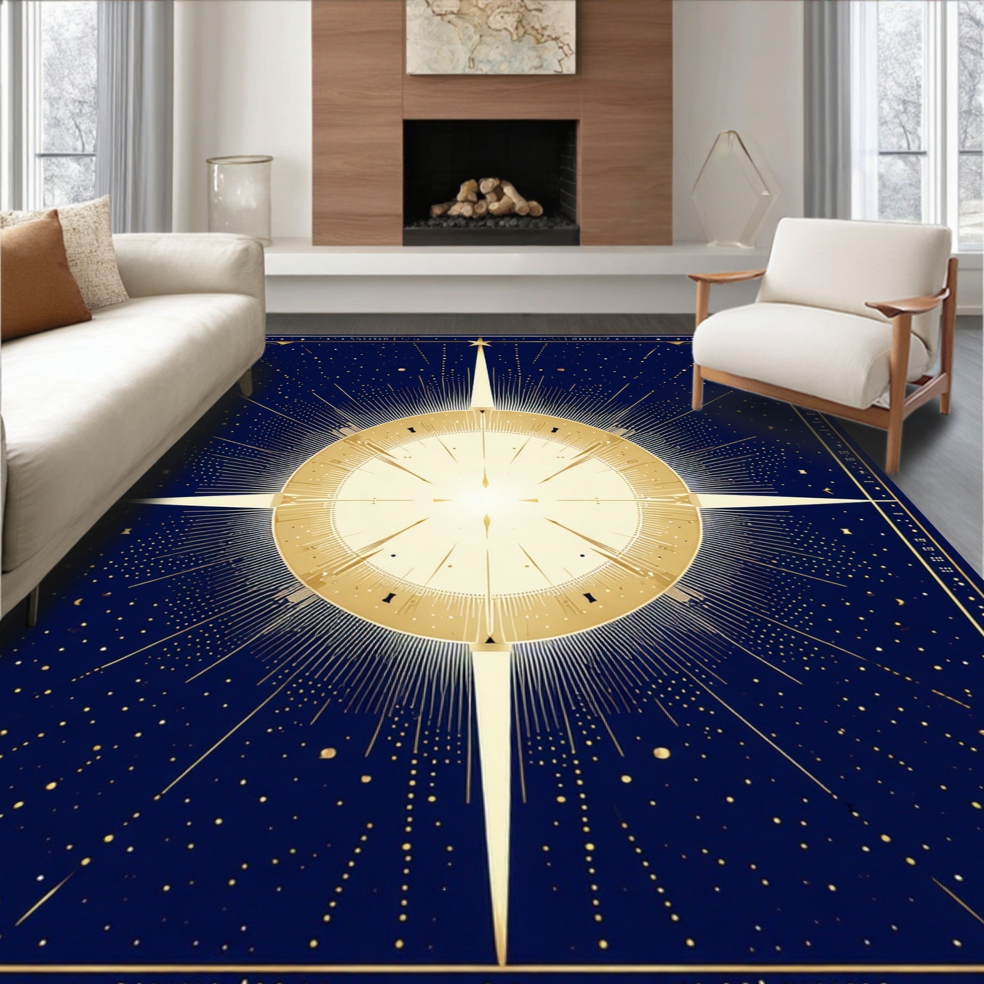 Golden Starburst Celestial Design Rug