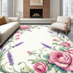 Elegant Pink Rose Lavender Floral Design Rug
