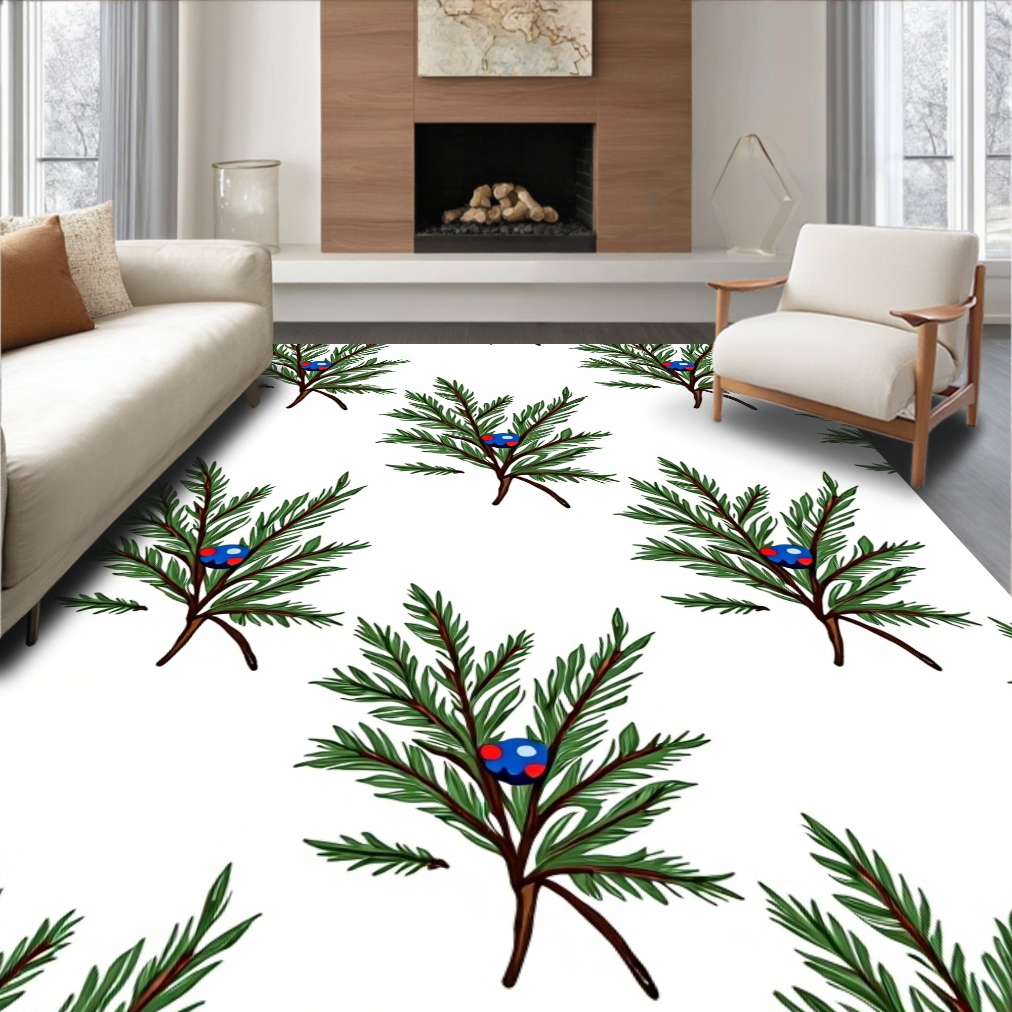 Green Juniper Berry Branch Repeats Rug