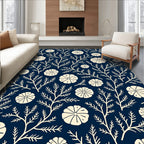 Navy Botanical Print Rug