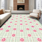 Delicate Pink Floral Grid Design Rug