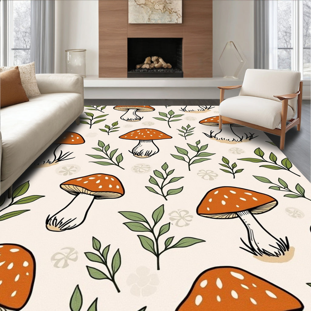 Whimsical Mushroom Forest Pattern Rug