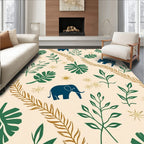 Deep Blue Elephant Nature Leaf Pattern Rug