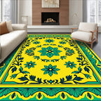 Vibrant Yellow Floral Border Pattern Rug