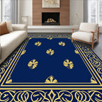 Navy Blue Gold Leaf Borderrug Rug