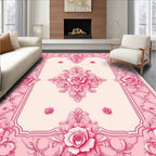 Ornate Pink Rose Floral Filigree Design Rug