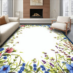 Floral Botanical Whimsical Border Design Rug