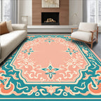 Coral Teal Floral Swirls Medallion Rug