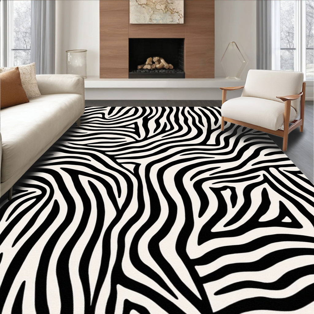Bold Black White Zebra Stripe Design Rug