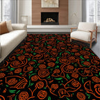 Abstract Orange Swirls Roses Design Rug