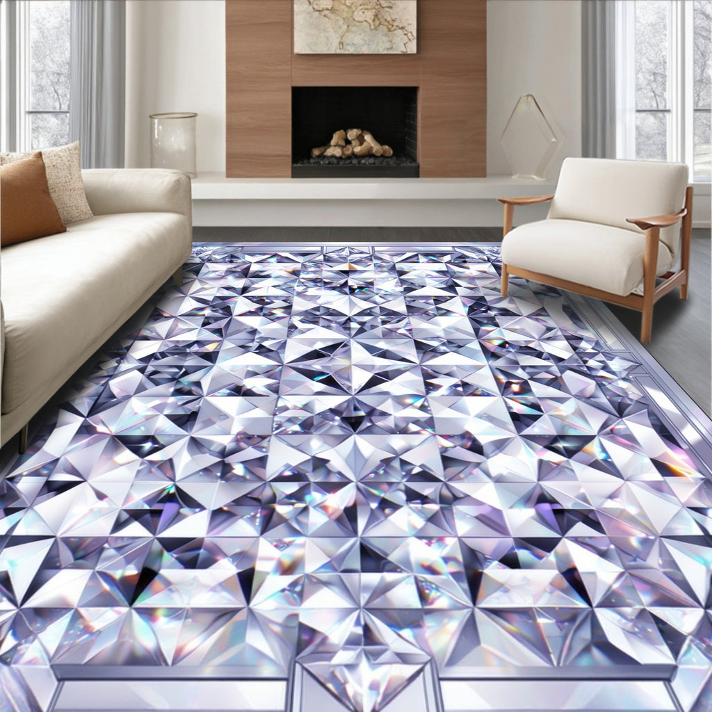 Shimmering Crystal Faceted Geometric Design Rug