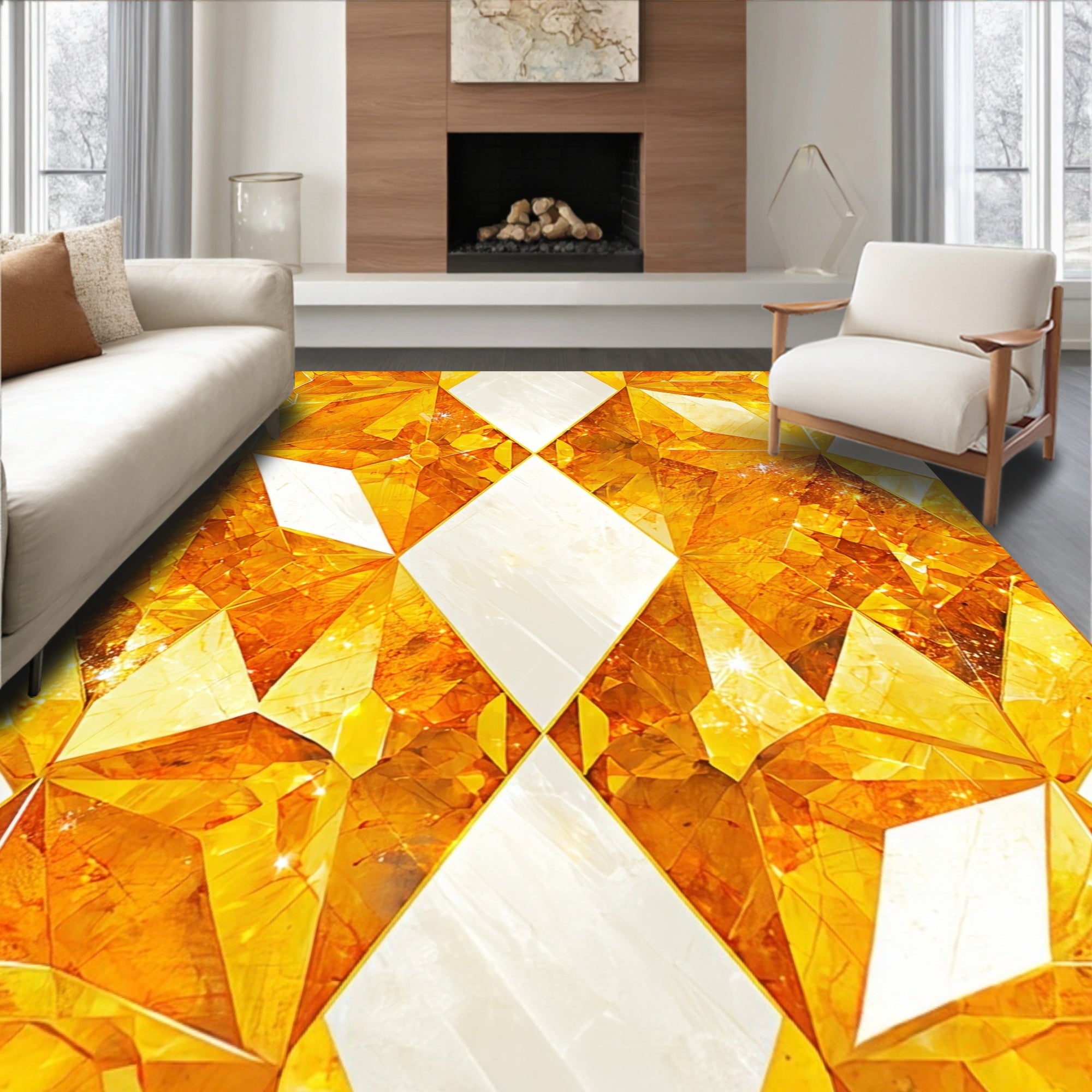 Radiant Gold Faceted Geometric Pattern Rug